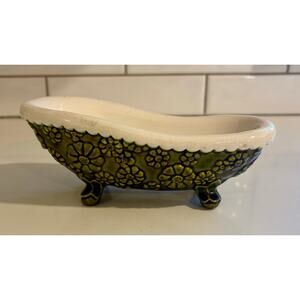 Vintage 1970s Arnel's Avocado Green Ceramic Bath Tub Soap Dish